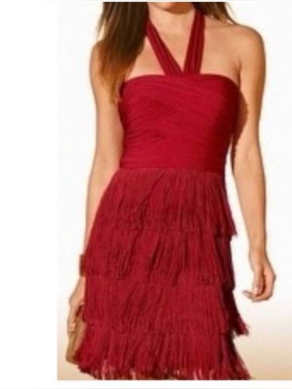 Red Fringe Halter Neck Tie Dress Flapper Boston Proper French Kiss US 8 Caberat